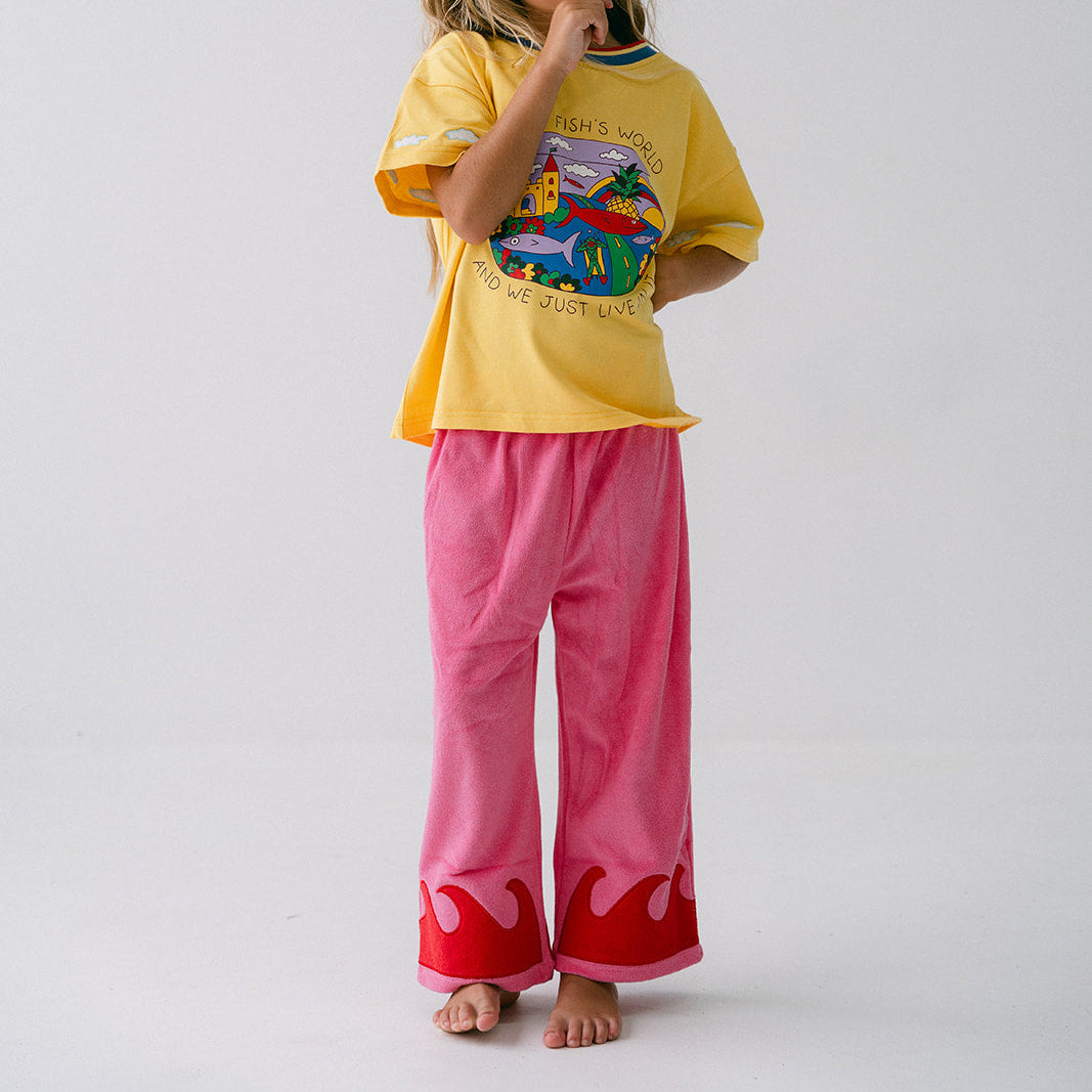 SPICY DUGONG KIDS WAVE TERRY PANTS: CORAL CRUSH