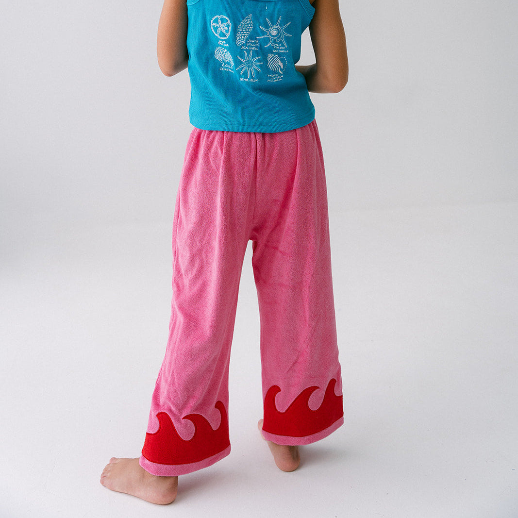 SPICY DUGONG KIDS WAVE TERRY PANTS: PINK & RED