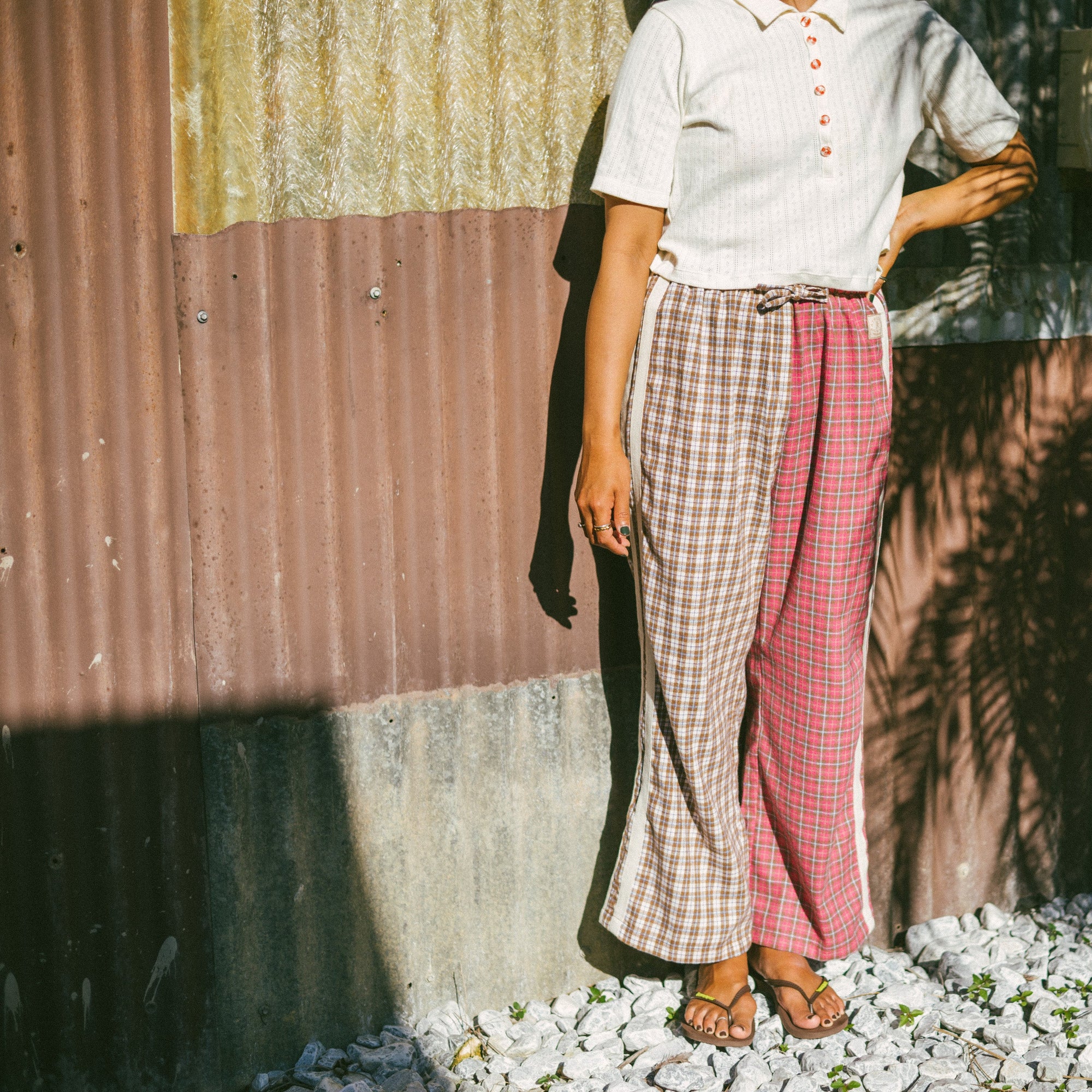 ATMOSEA FLANNEL FLARE PANT: STRAWBERRY MILK
