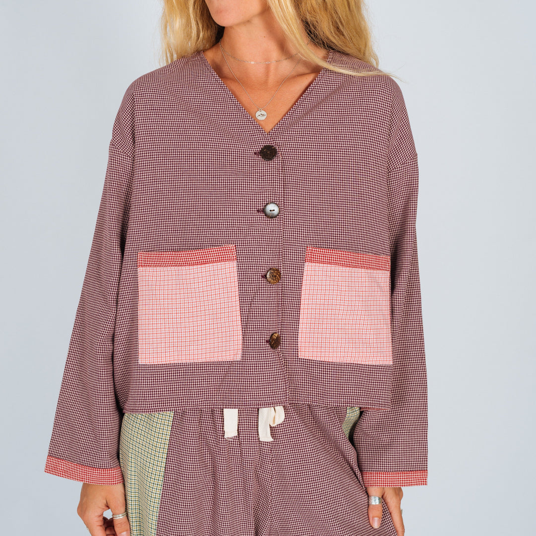 ATMOSEA PATCHWORK OVER SHIRT: HOUND TOOTH