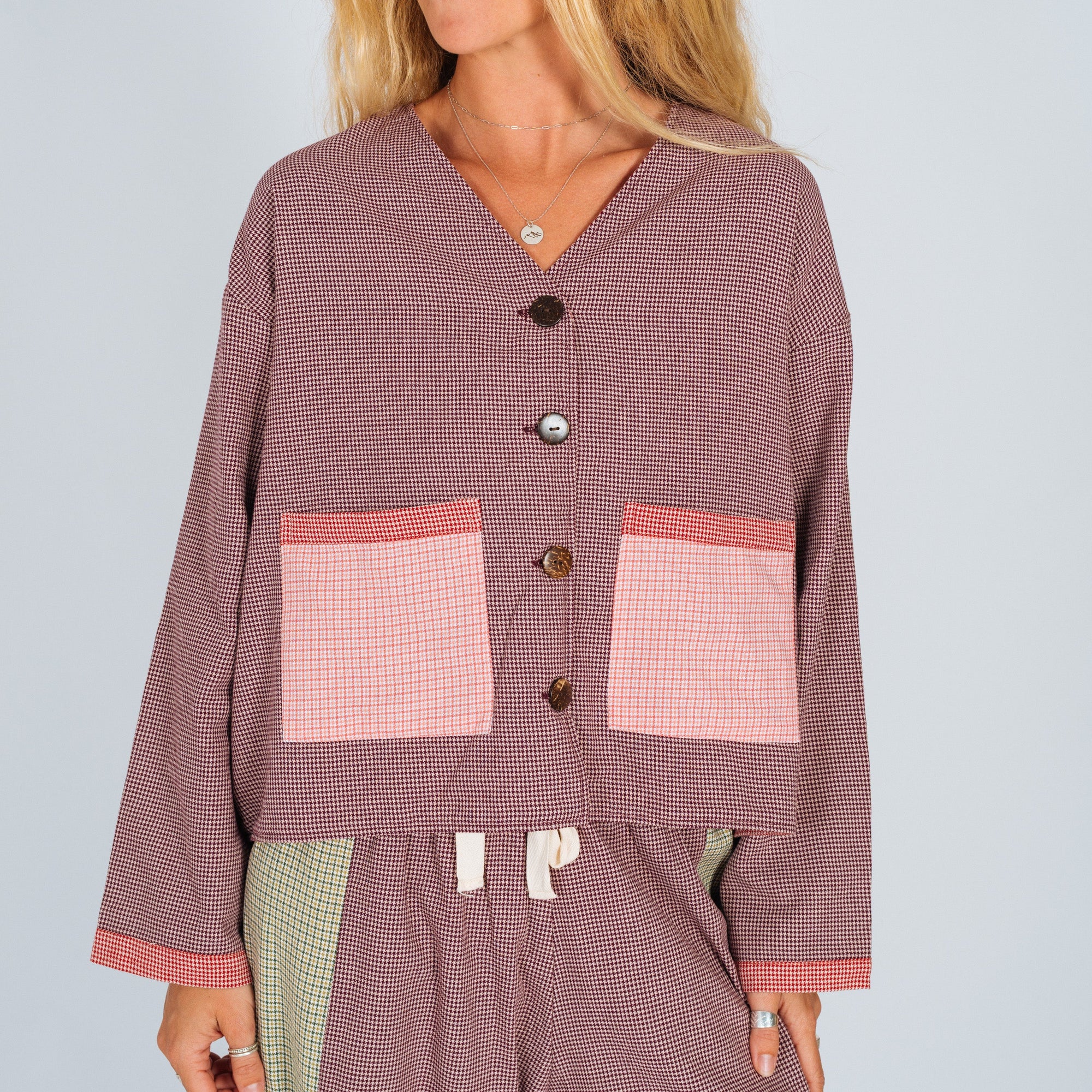 ATMOSEA PATCHWORK OVER SHIRT: HOUND TOOTH