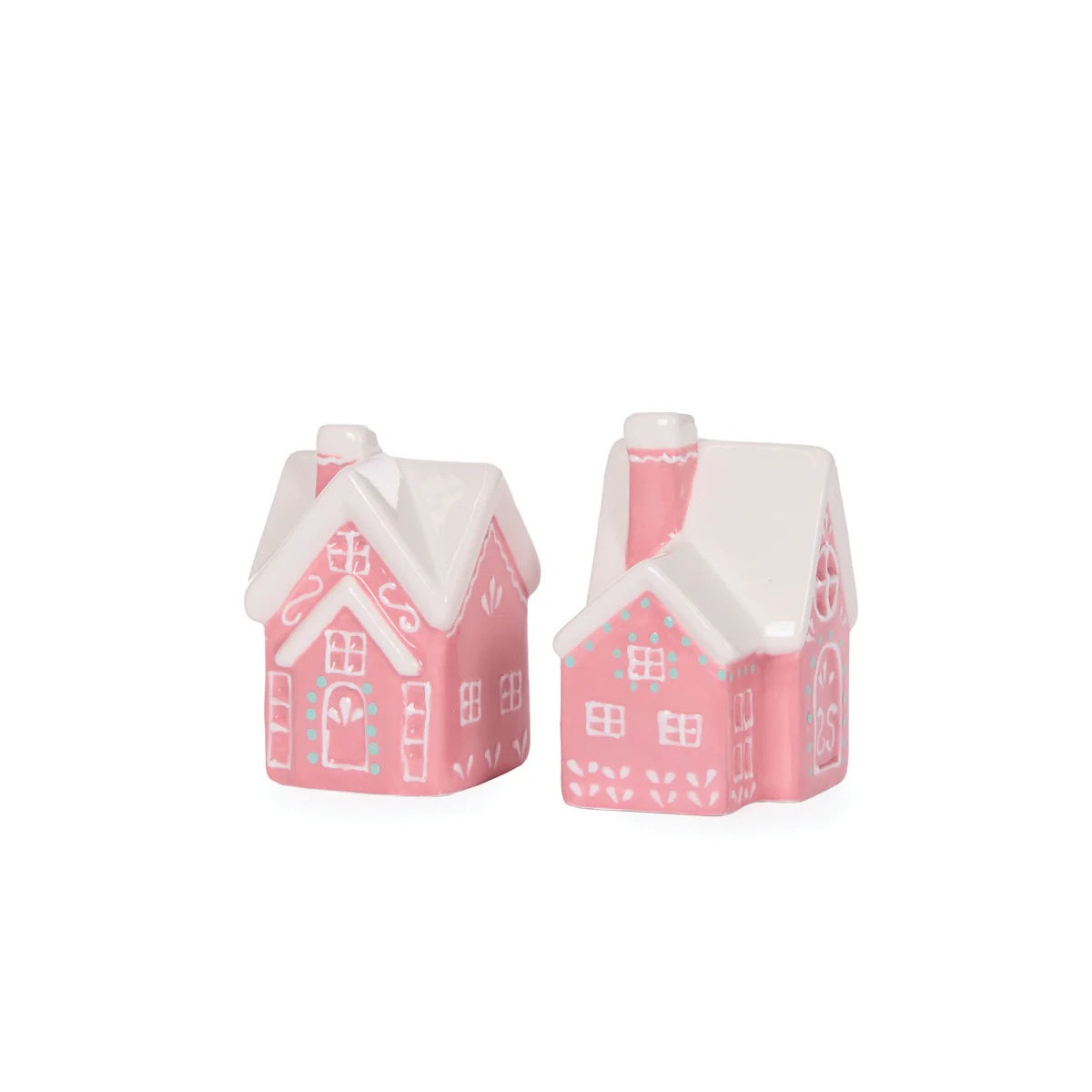 CERAMIC PINK HOUSE SALT + PEPPER SHAKERS