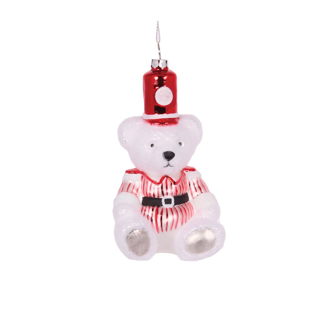 GLASS CANDY STRIPE SITTING BEAR HANGING