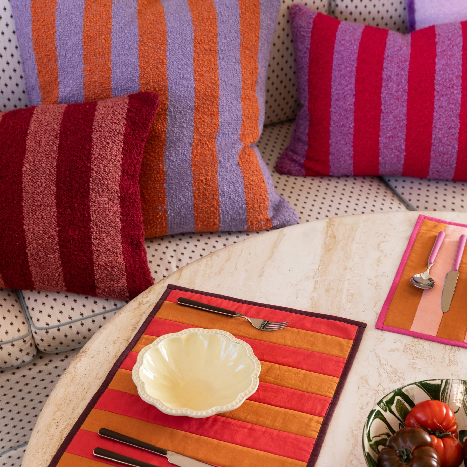 BONNIE AND NEIL STRIPE BOUCLE CUSHION: ORANGE LILAC/ 60CM