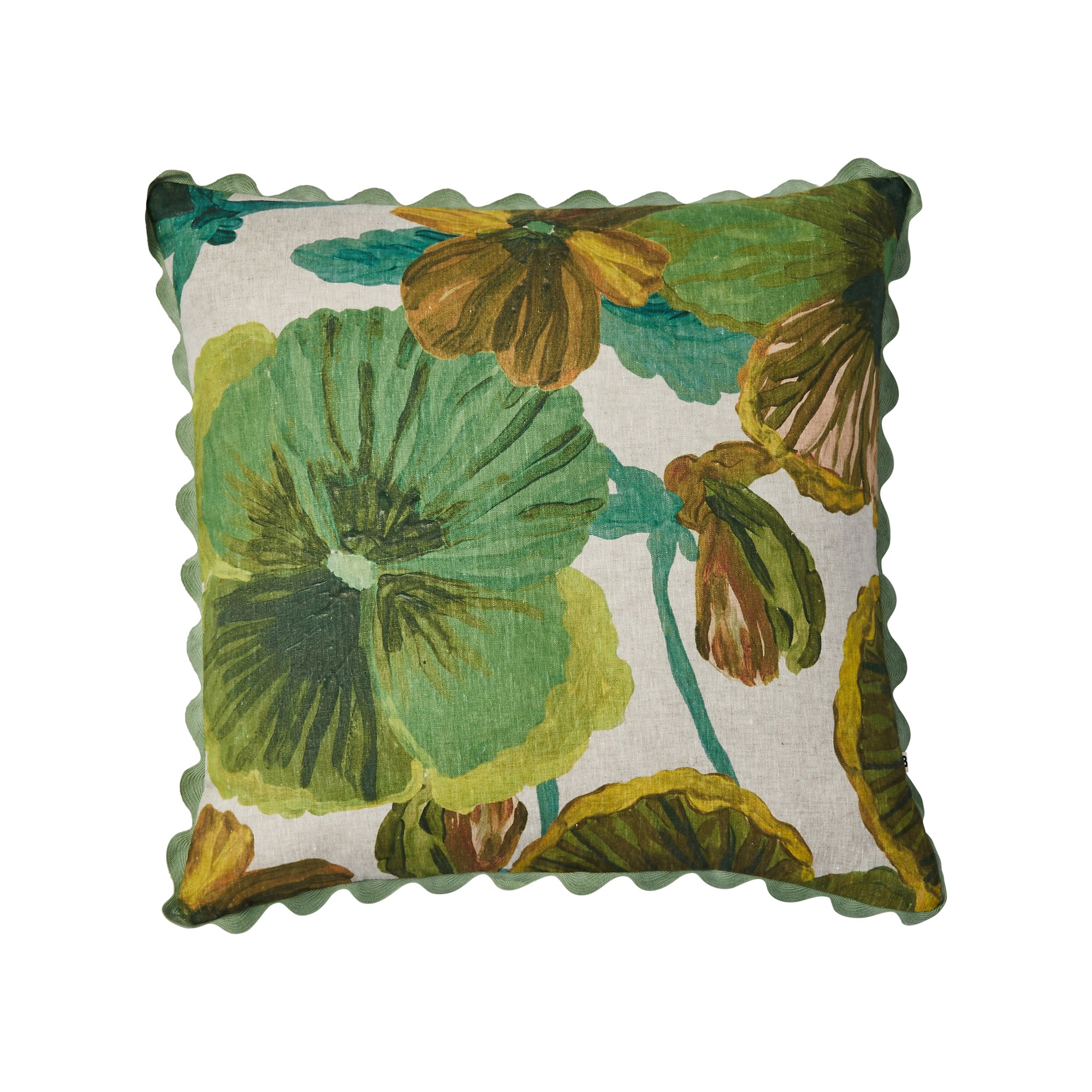 BONNIE AND NEIL WILD PANSY CUSHION: VERDE/ 60CM