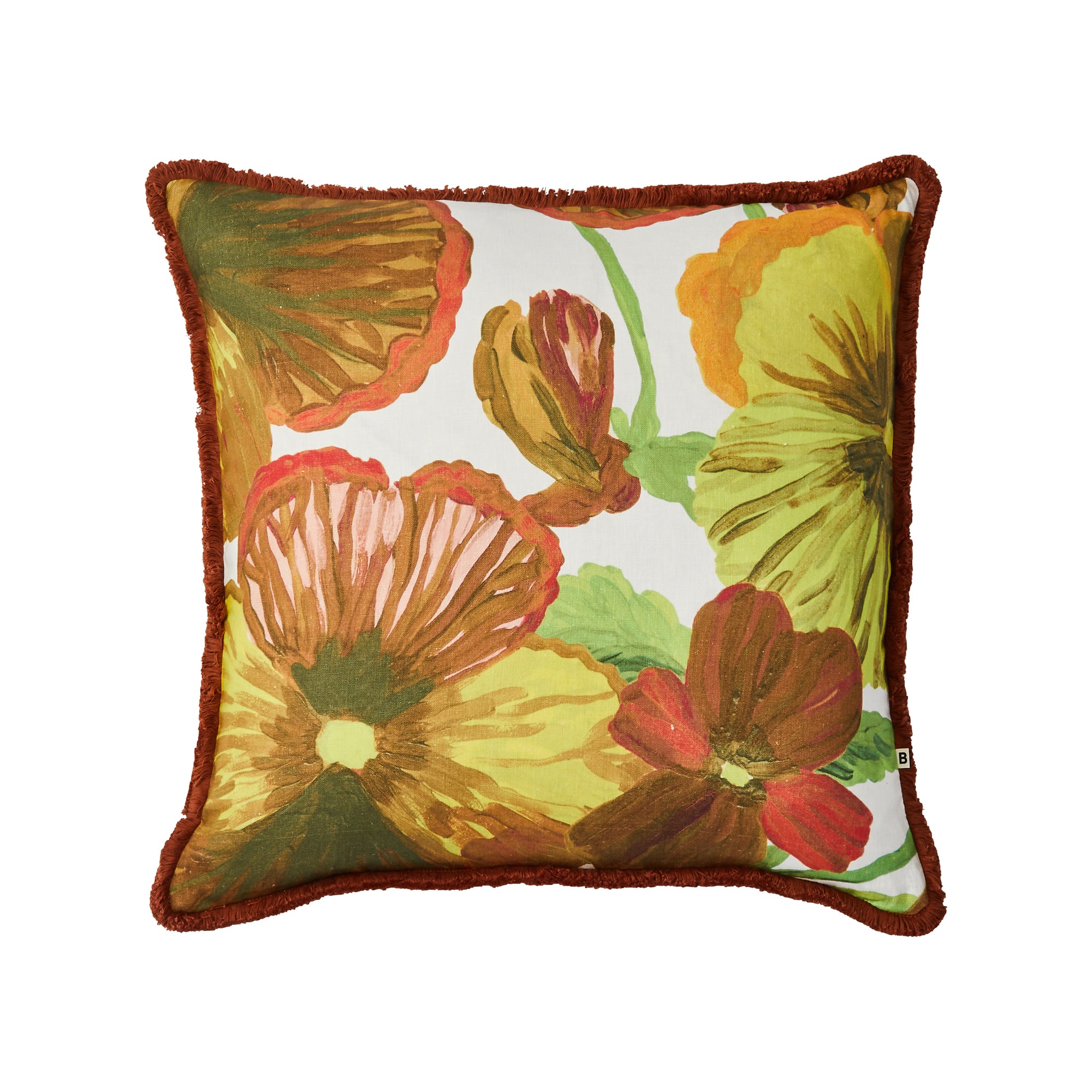 BONNIE AND NEIL WILD PANSY CUSHION: YELLOW/ 60CM