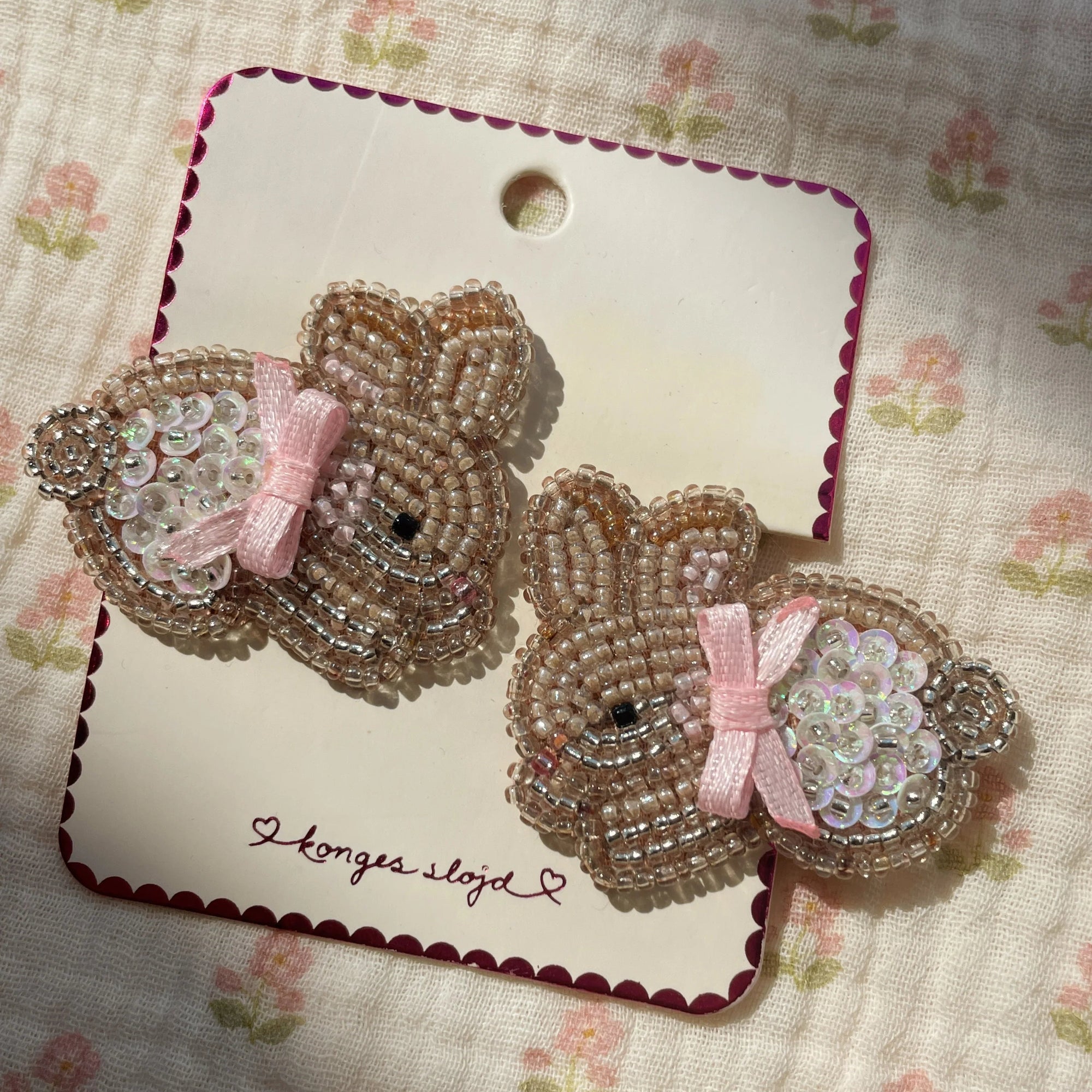 KONGES SLOJD BEADED BUNNY HAIR CLIPS 2PC