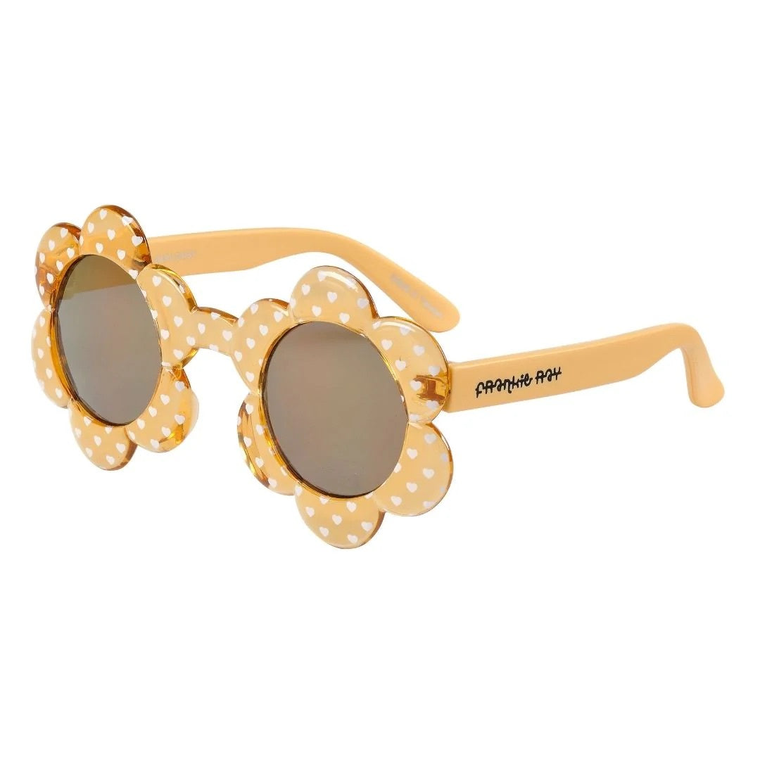 FRANKIE RAY BABY SUNGLASSES: DAISY / CRYSTAL YELLOW WITH WHITE HEARTS