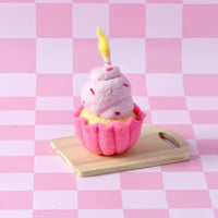 TARA TREASURES FELT GIANT PINK VANILLA CUPCAKE W CANDLE