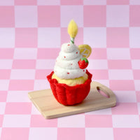 TARA TREASURES FELT GIANT STRAWBERRY CUPCAKE W CANDLE