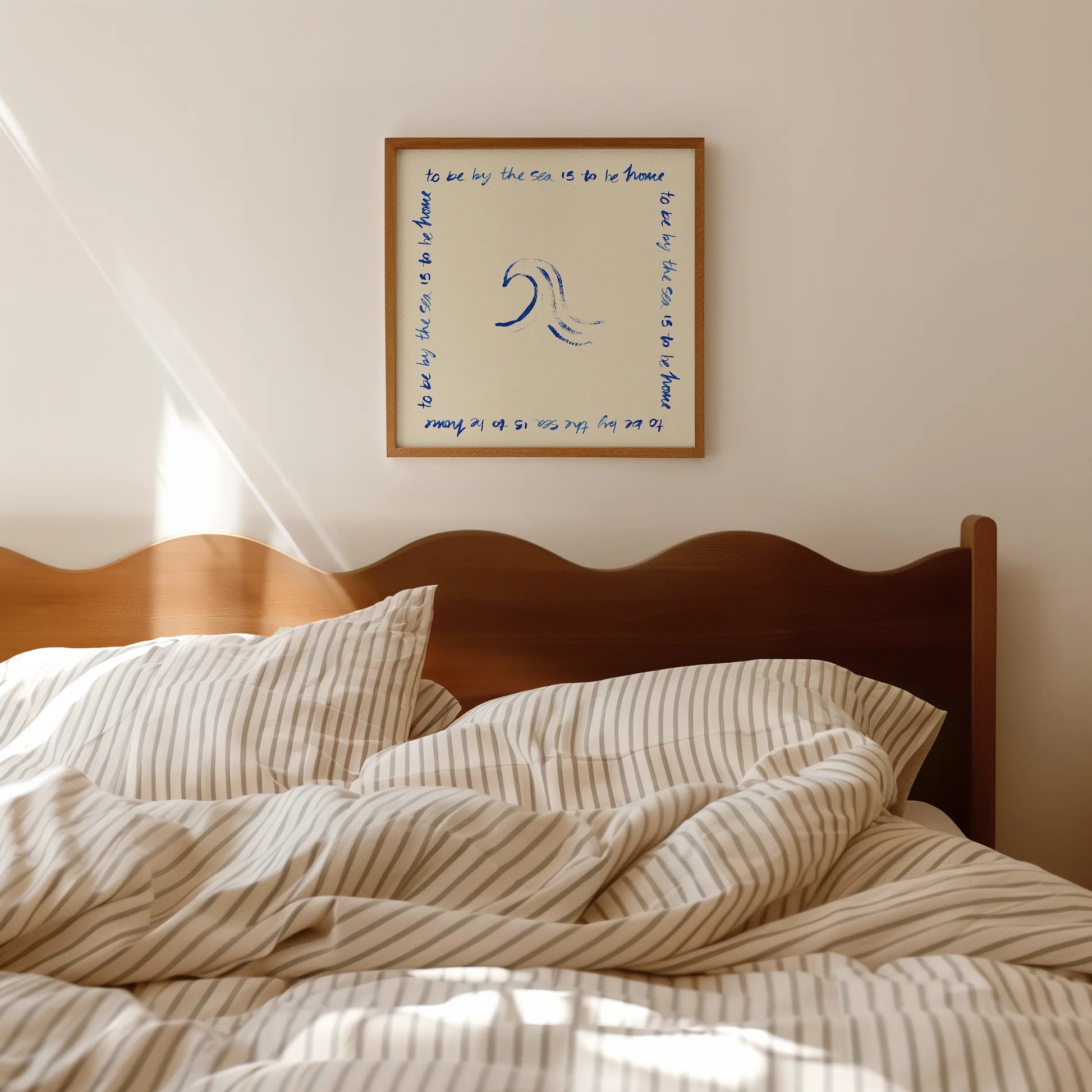 PROPER GOOD BY THE SEA QUOTE PRINT: 30CM SQUARE/OAK FRAME