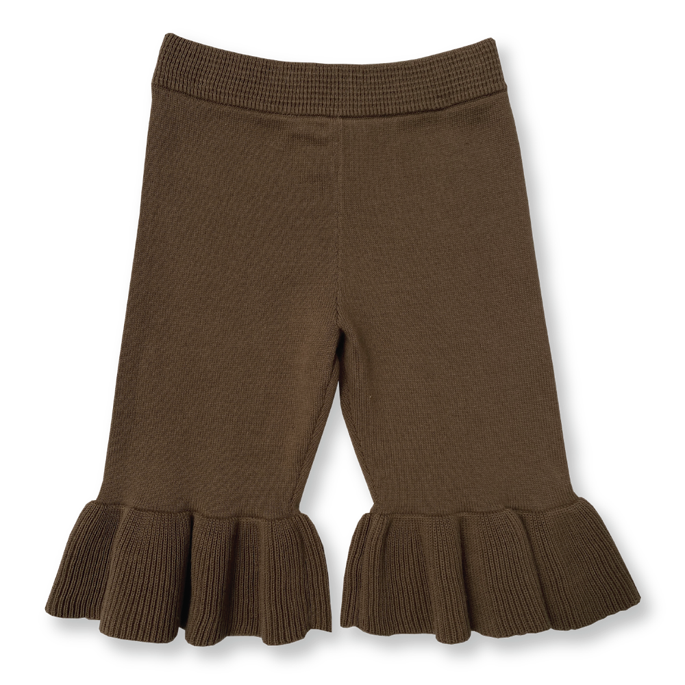 GROWN KNITTED FRILL PANT: CLAY