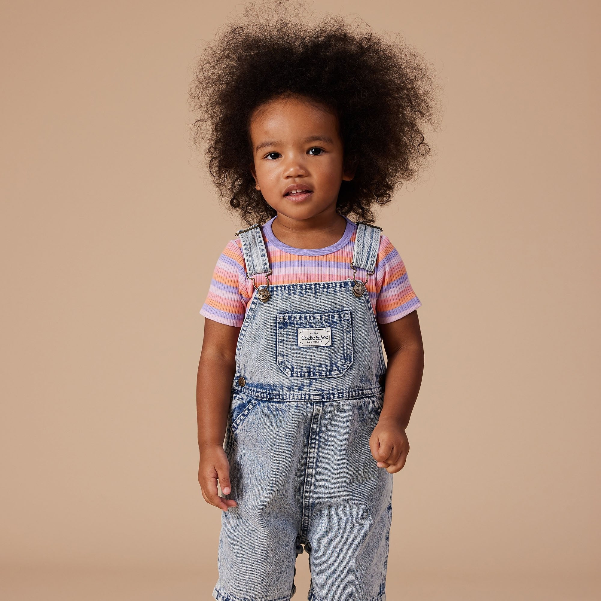 GOLDIE & ACE BURTON VINTAGE WASH DENIM OVERALLS: LIGHT DENIM