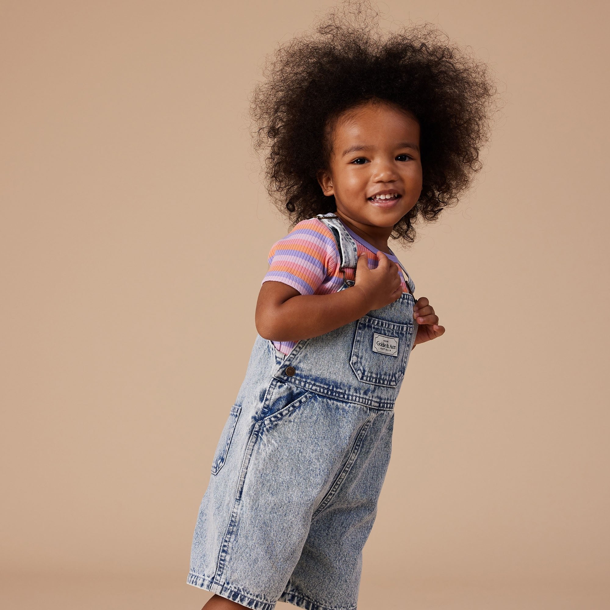 GOLDIE & ACE BURTON VINTAGE WASH DENIM OVERALLS: LIGHT DENIM