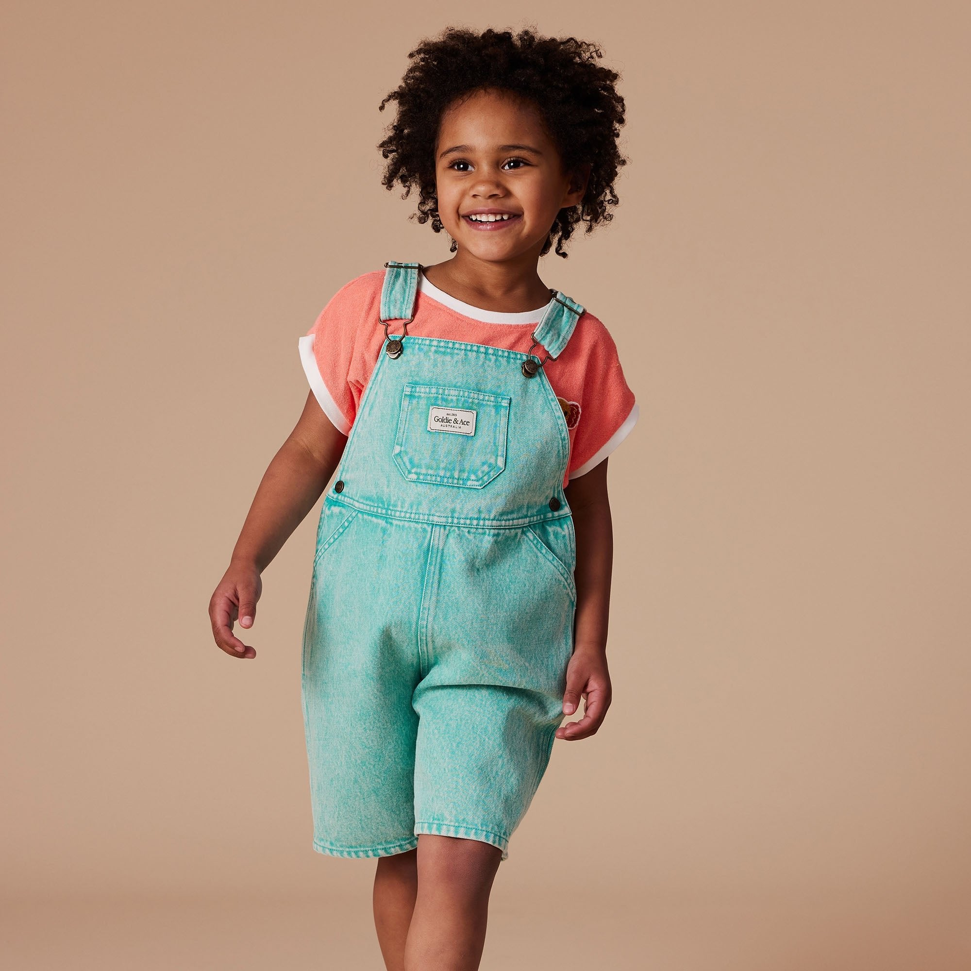 GOLDIE & ACE BURTON VINTAGE WASH DENIM OVERALLS: TURQUIOSE