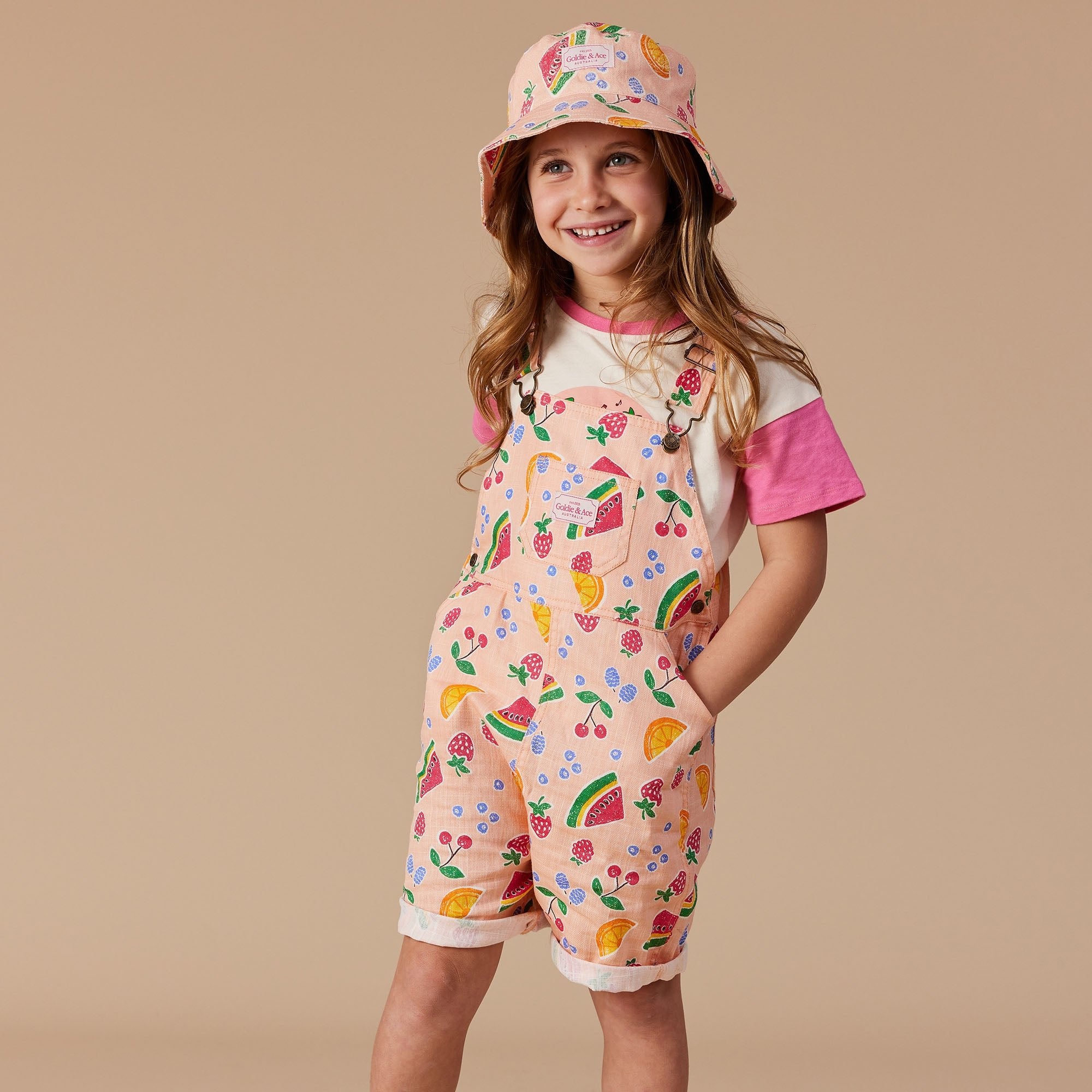 GOLDIE & ACE BURTON FRUIT SALAD LINEN OVERALLS