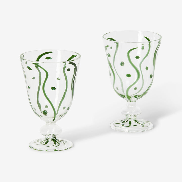 BONNIE AND NEIL WAVES GREEN GOBLETS: 2PC