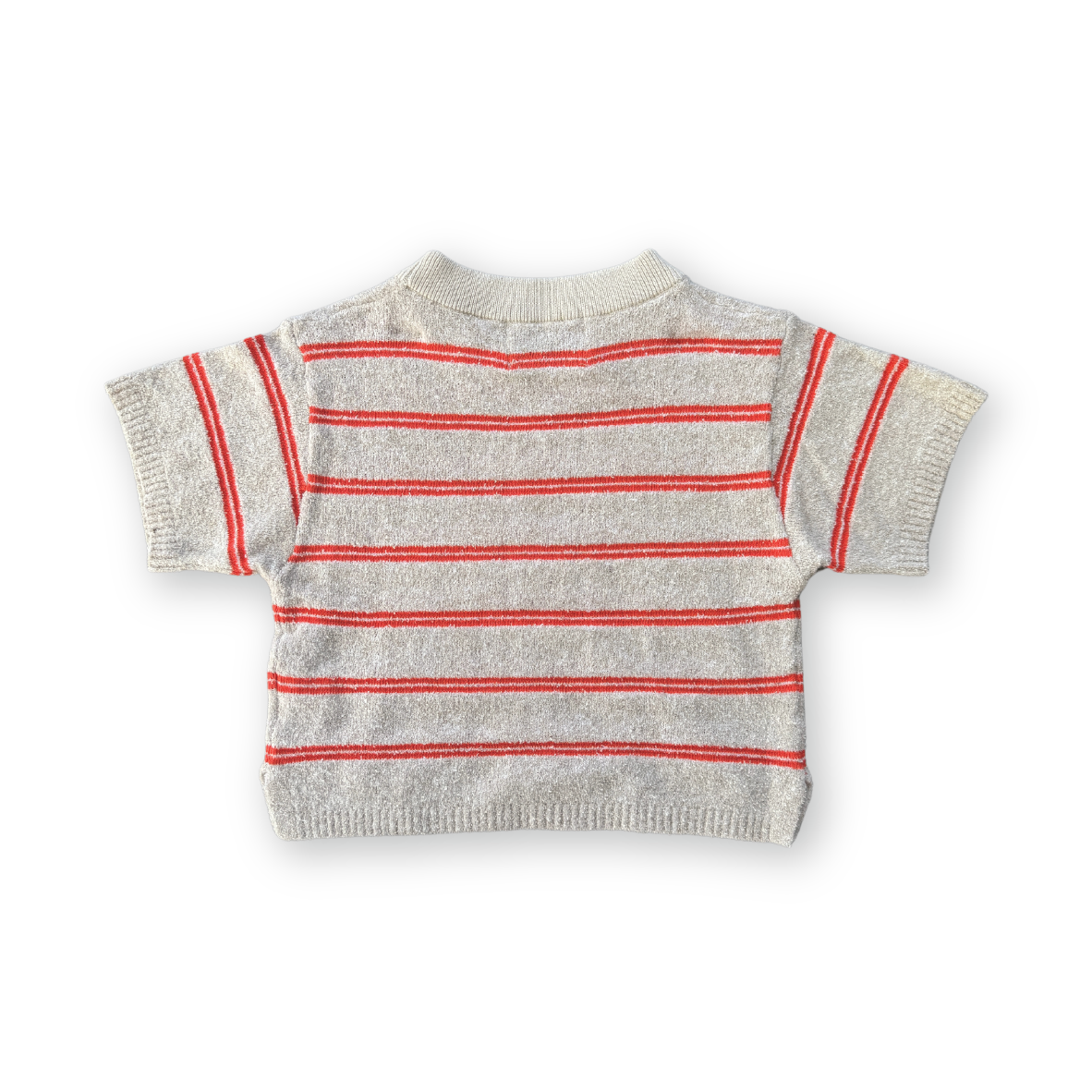 GROWN KNITTED TERRY STRIPE TEE: DUNE/ ROSSO