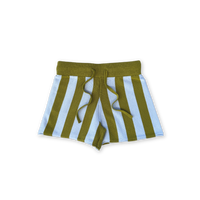 GROWN VERTICAL STRIPE KNIT SHORTS: OCEAN/LEAF