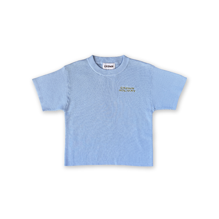 GROWN ORGANIC RIBBED KNIT LOGO TEE: OCEAN