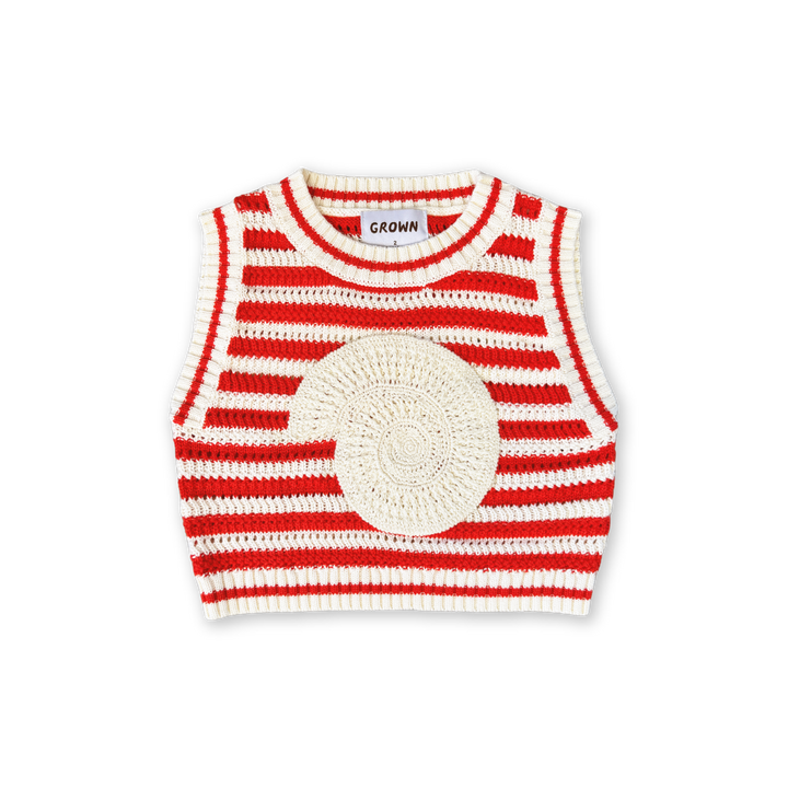 GROWN KNITTED CROCHET-SHELL VEST: CHILLI