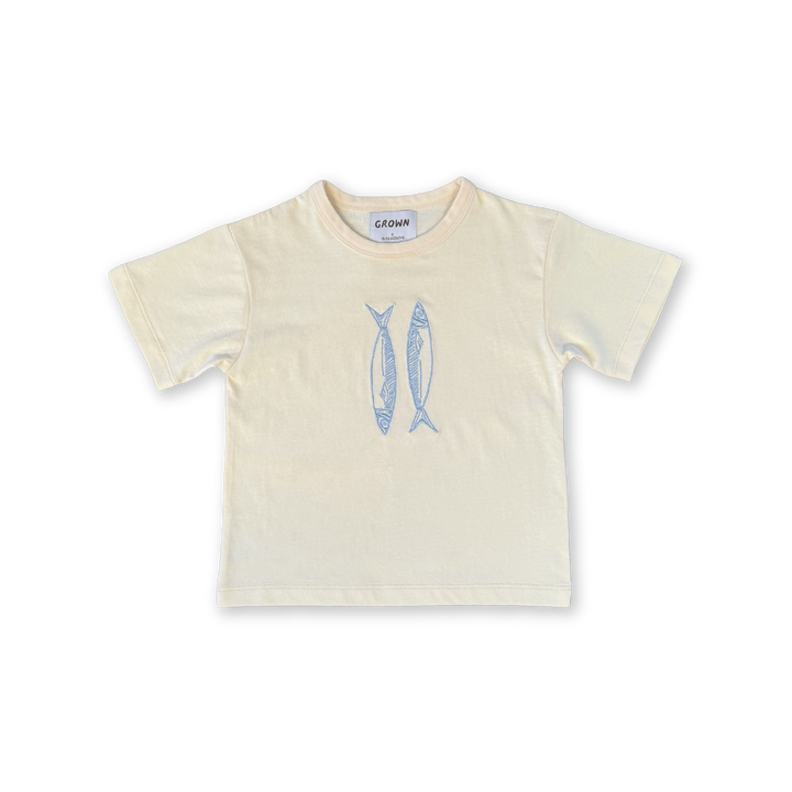 GROWN SARDINE EMBROIDERED TEE: MILK