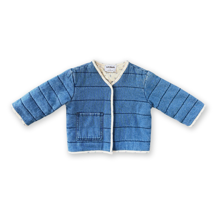 GROWN QUILTED REVERSIBLE JACKET: DENIM/GARDEN