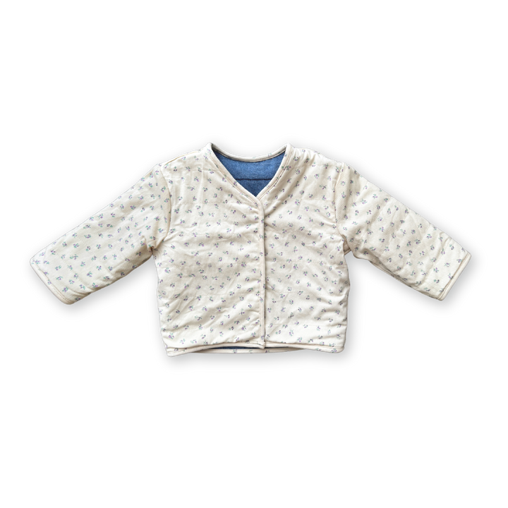 GROWN QUILTED REVERSIBLE JACKET: DENIM/GARDEN