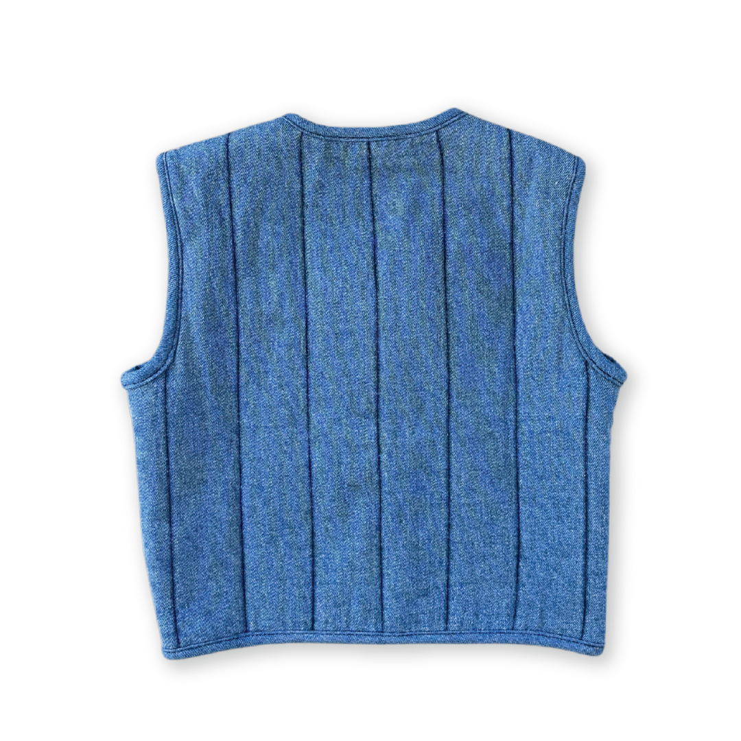 GROWN QUILTED REVERSIBLE VEST: DENIM/PAINT