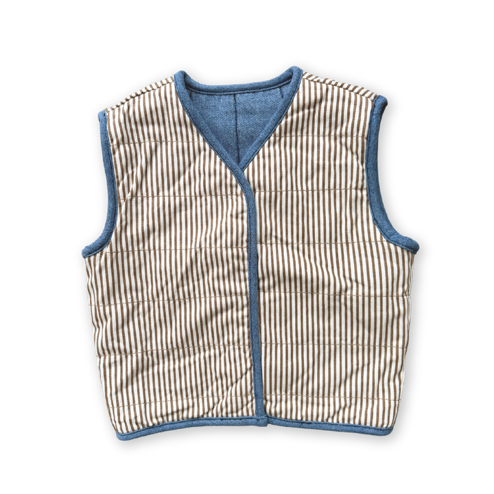 GROWN QUILTED REVERSIBLE VEST: DENIM/PAINT
