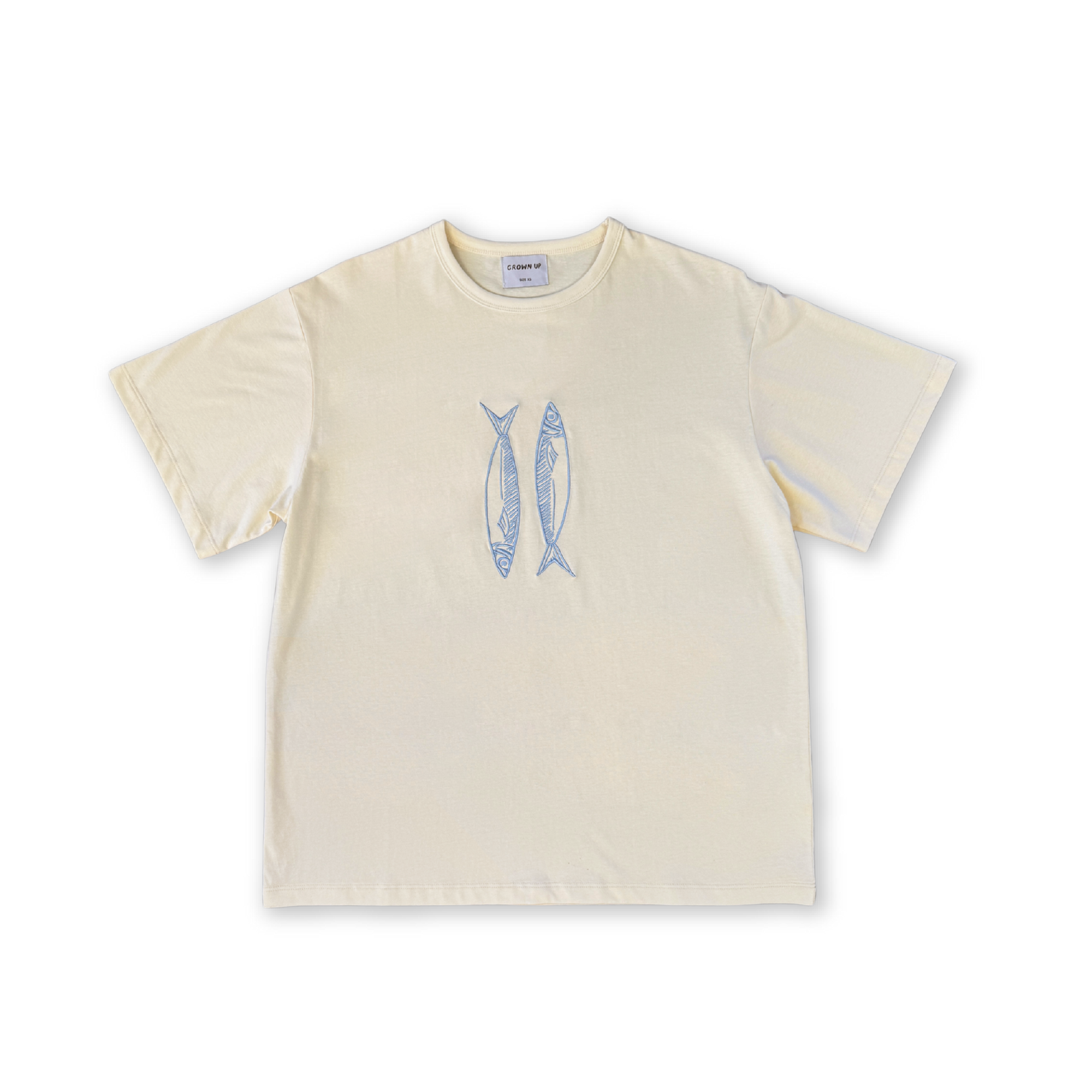 GROWN LADIES SARDINE EMBROIDERED TEE: MILK