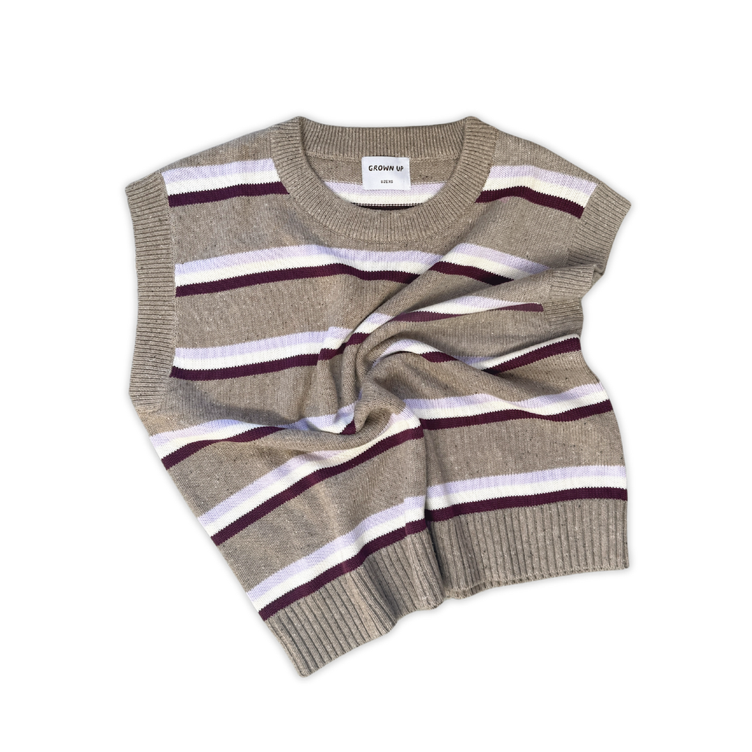 GROWN LADIES STRIPED KNIT VEST: OATMILK