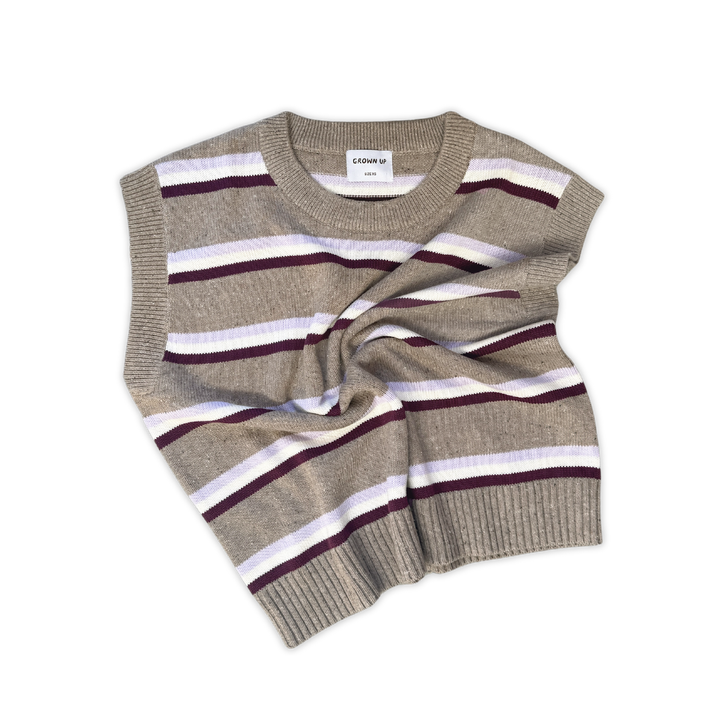 GROWN LADIES STRIPED KNIT VEST: OATMILK