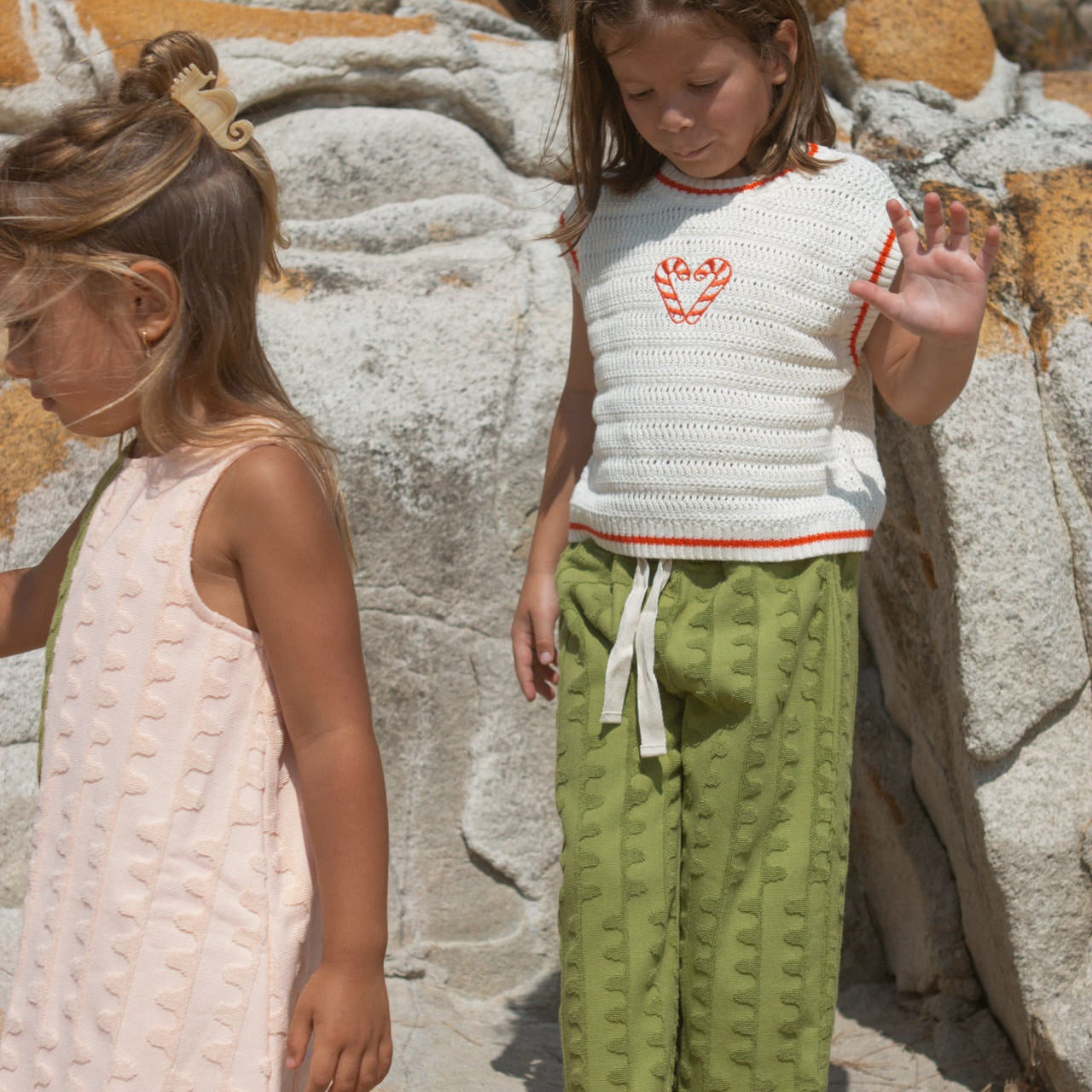 GROWN TERRY TOWELLING FLOW DRESS: LEAF/PEACY