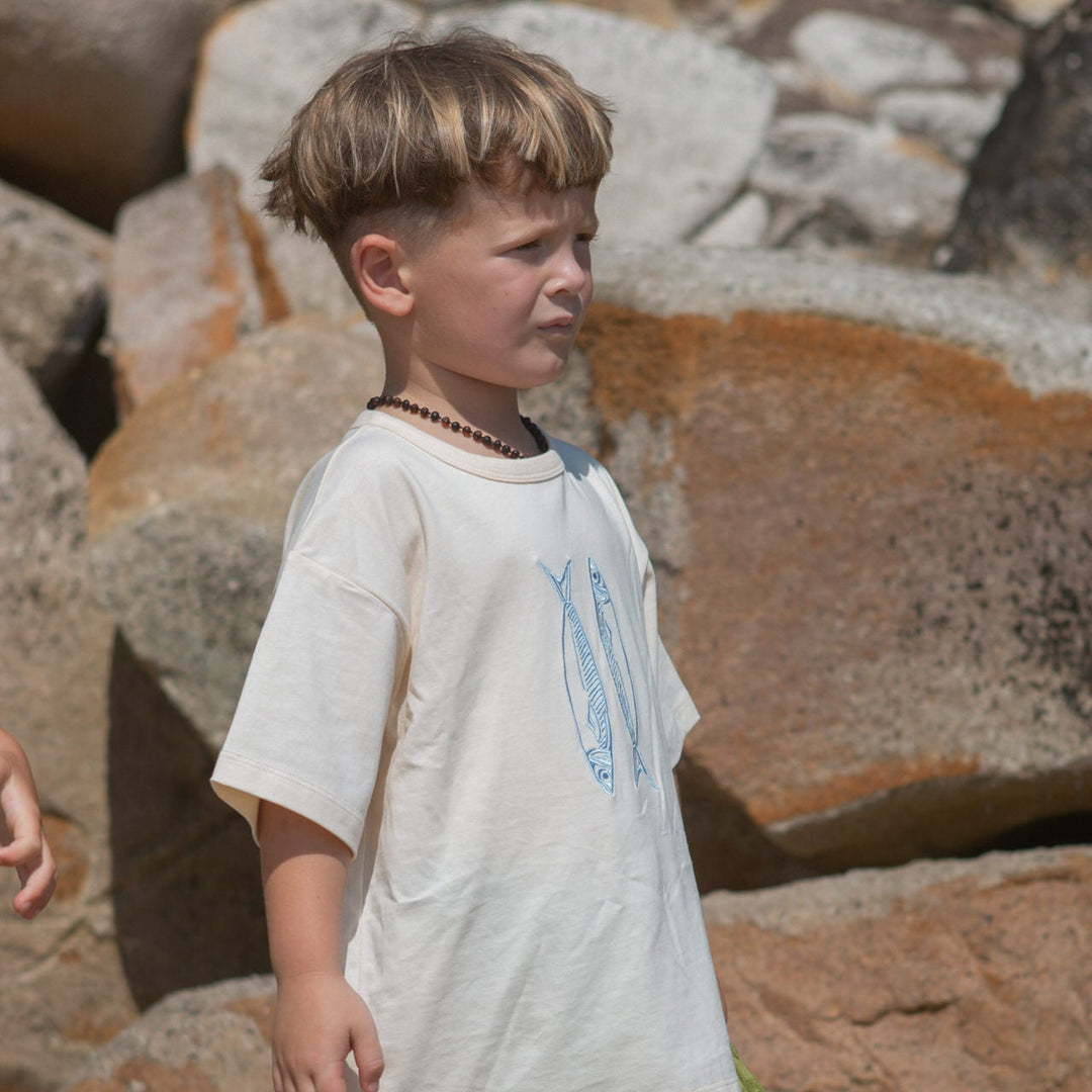 GROWN SARDINE EMBROIDERED TEE: MILK