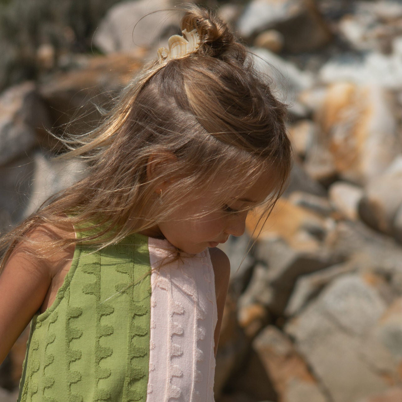 GROWN TERRY TOWELLING FLOW DRESS: LEAF/PEACY