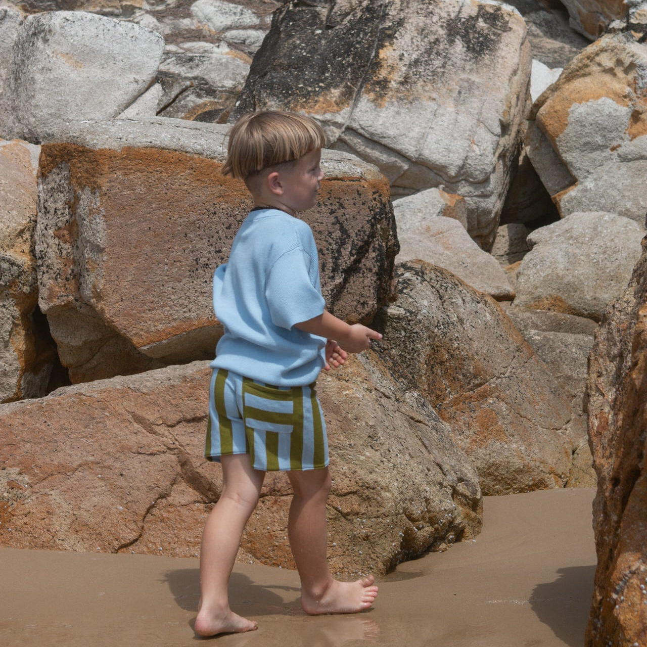 GROWN ORGANIC RIBBED KNIT LOGO TEE: OCEAN