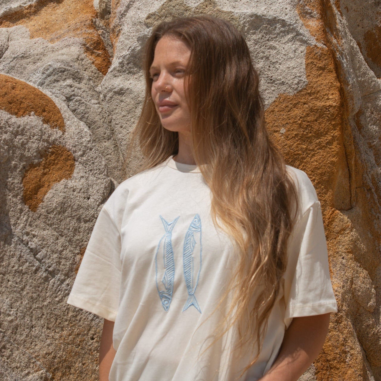GROWN LADIES SARDINE EMBROIDERED TEE: MILK