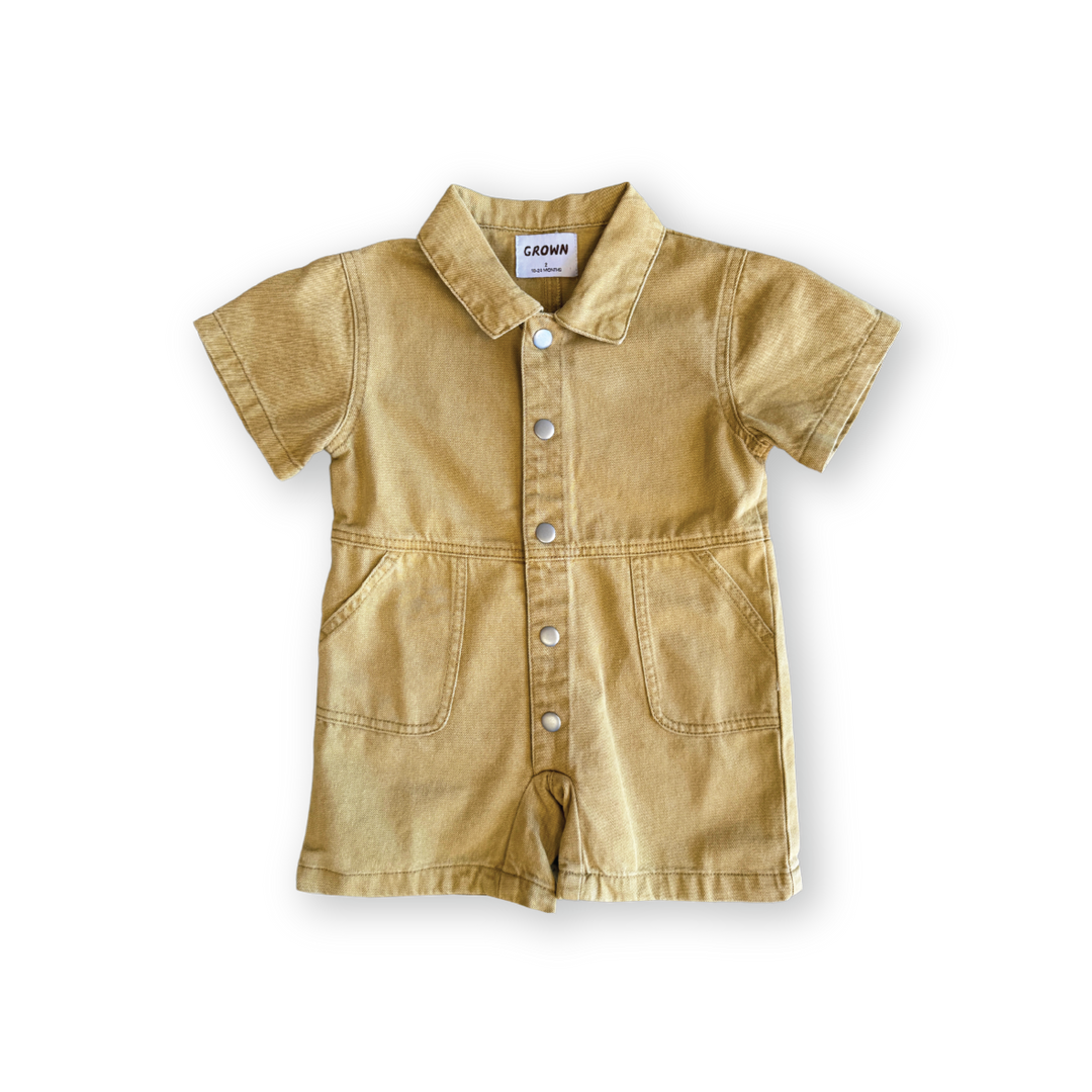 GROWN ORGANIC SUMMER SHORT BOILERSUIT: MUSTARD