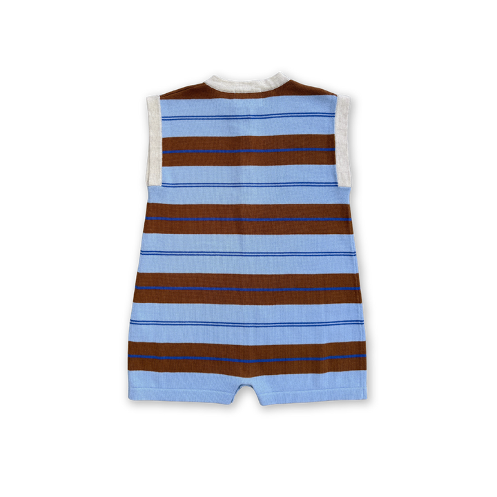 GROWN ORGANIC KNITTED CLUB STRIPE BUTTON-UP ROMPER, BUBBLE