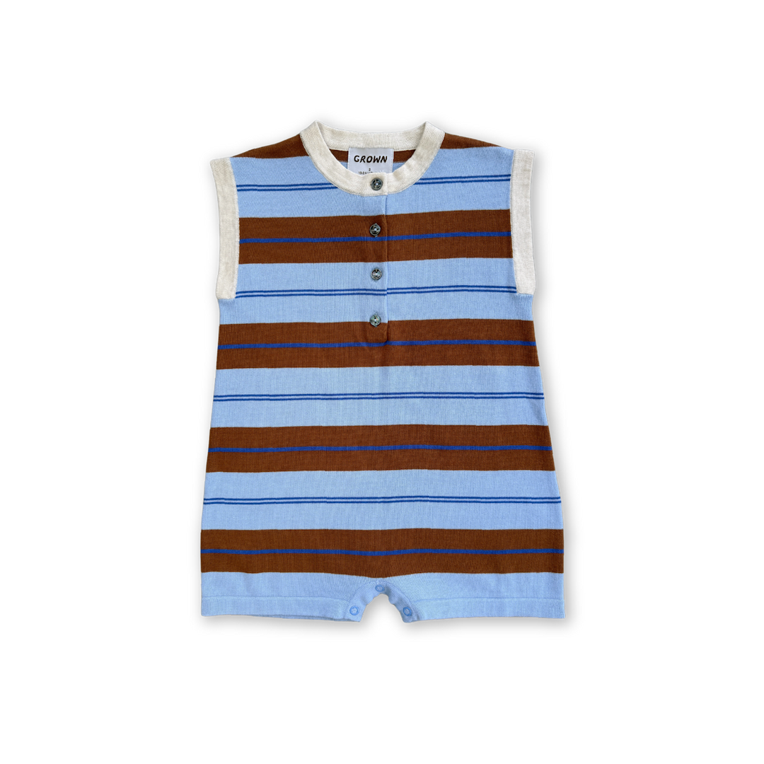 GROWN ORGANIC KNITTED CLUB STRIPE BUTTON-UP ROMPER, BUBBLE