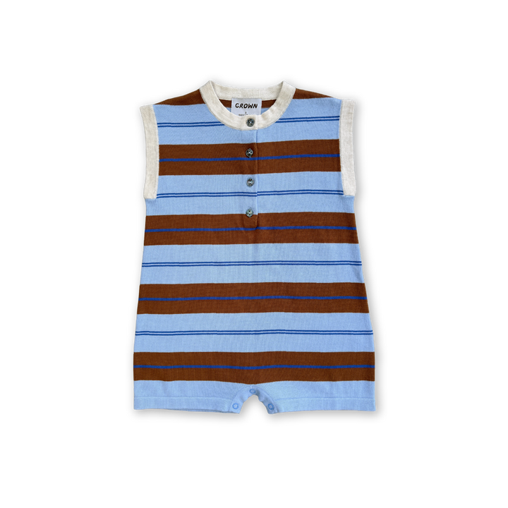 GROWN ORGANIC KNITTED CLUB STRIPE BUTTON-UP ROMPER, BUBBLE