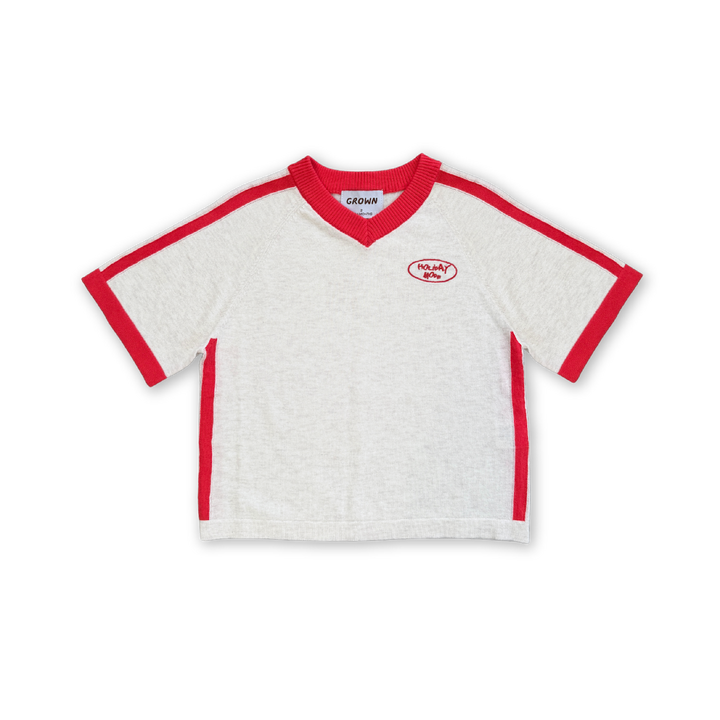 GROWN ORGANIC KNITTED CONTRAST TEE, FIESTA &amp; COCONUT