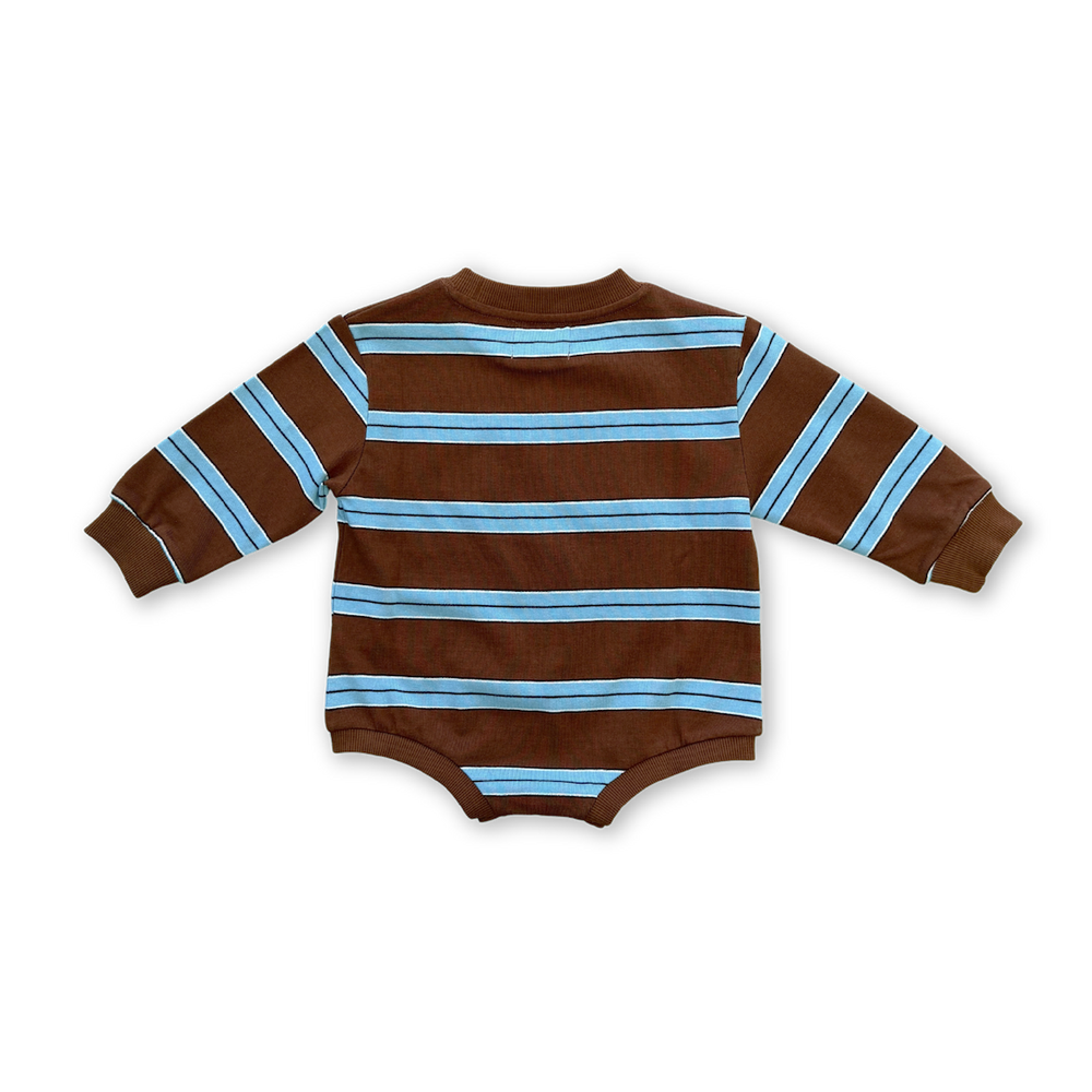 GROWN COTTON SPORTS STRIPE ROMPER, TEDDY