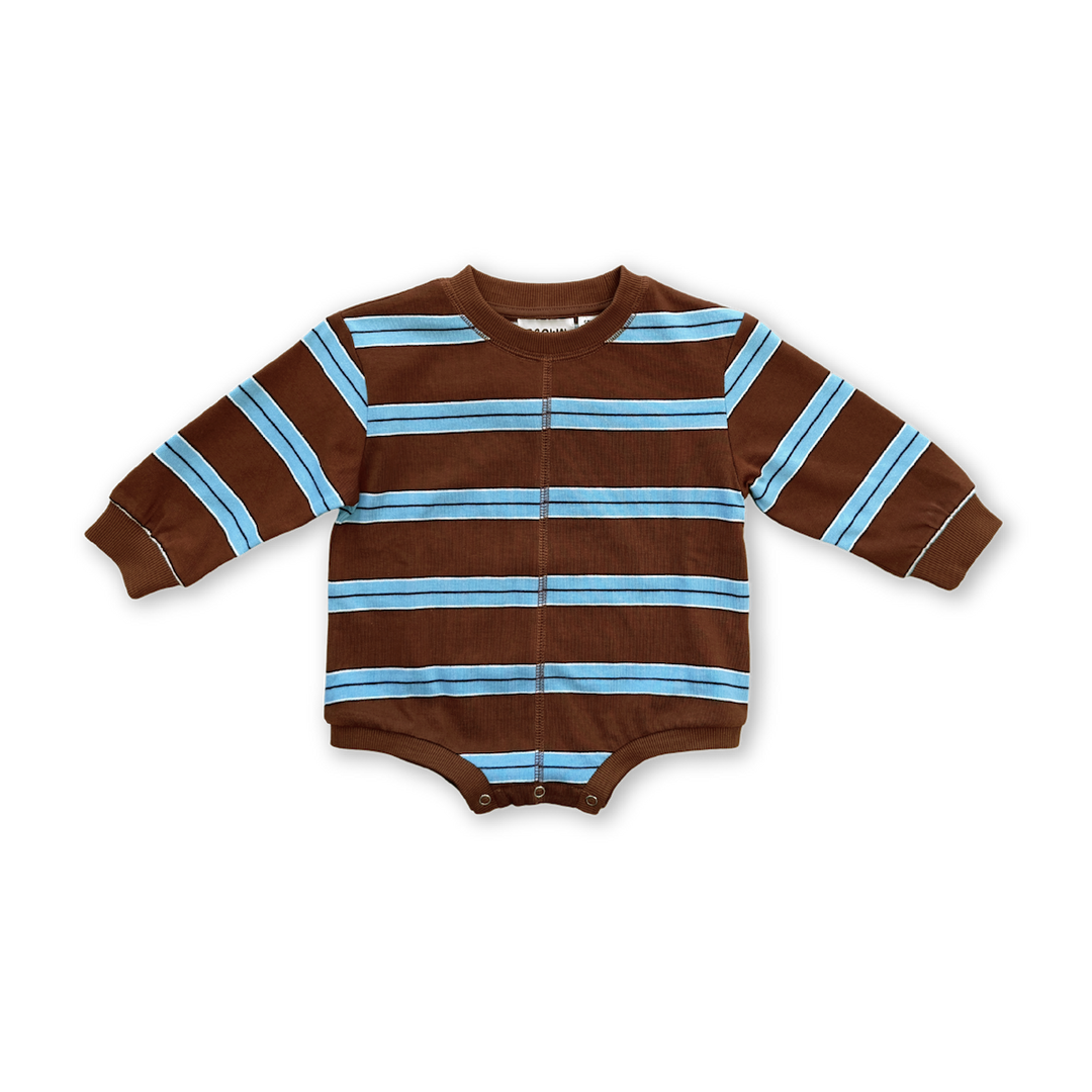 GROWN COTTON SPORTS STRIPE ROMPER, TEDDY
