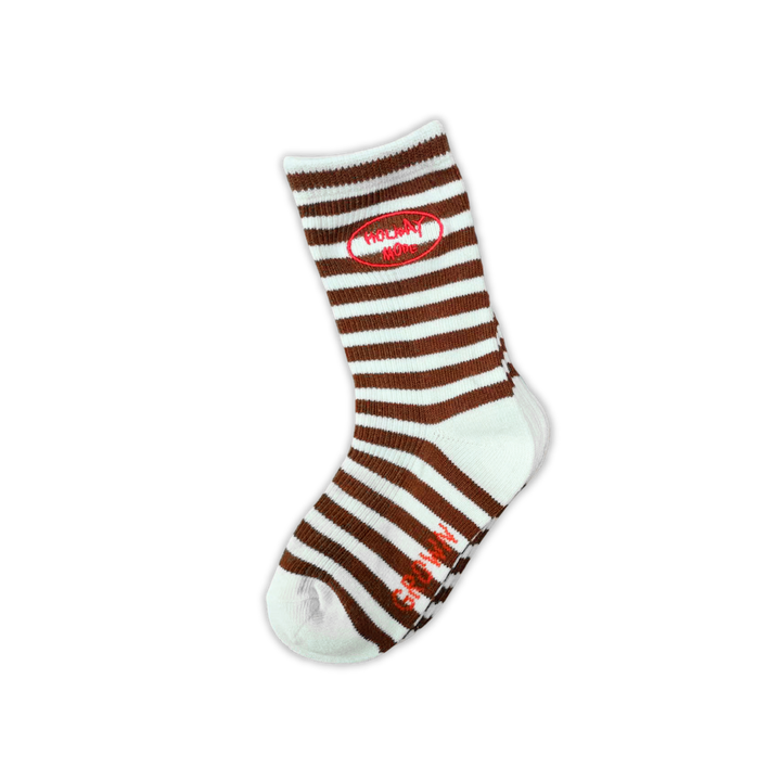 GROWN HOLIDAY MODE STRIPE SOCKS, ESPRESSO