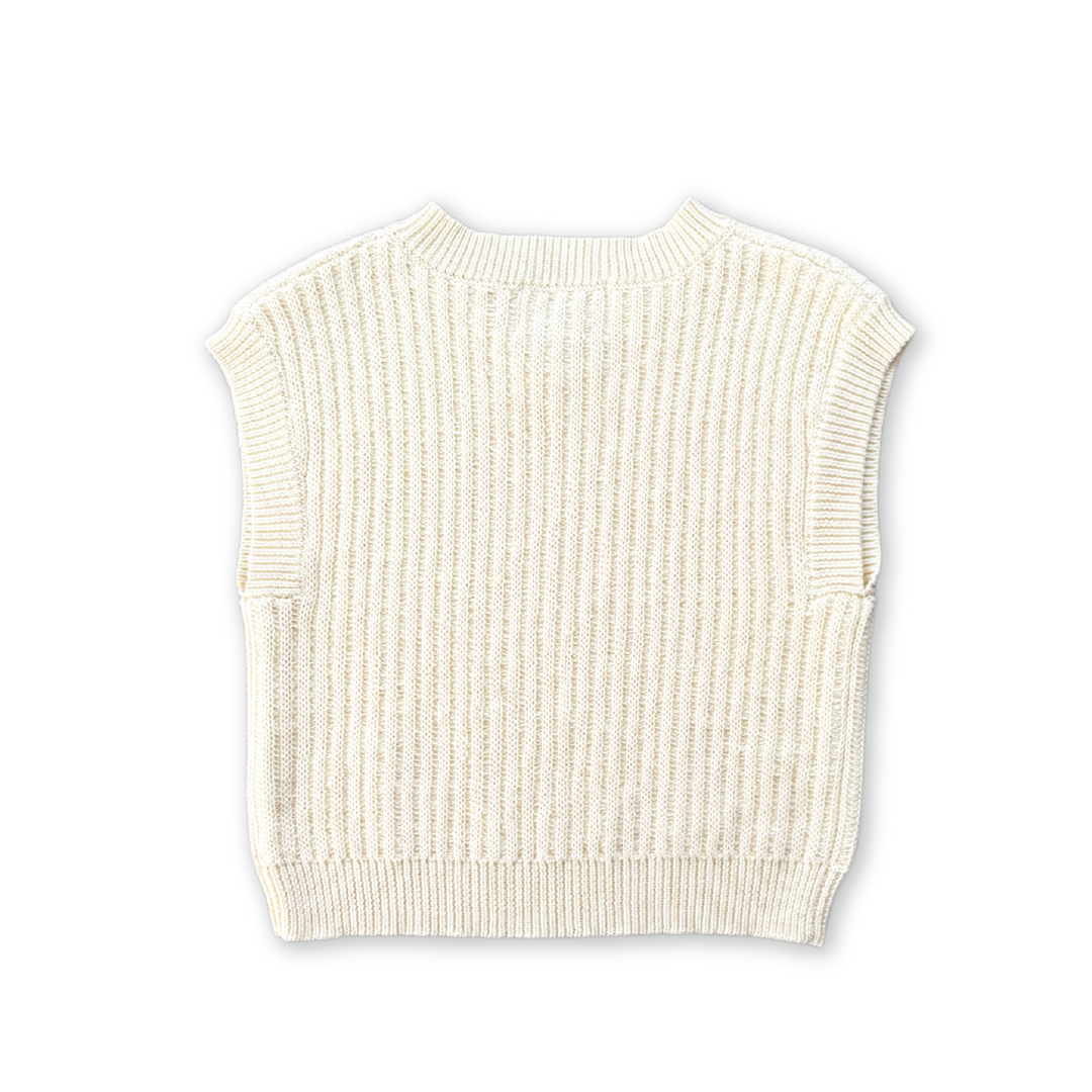 GROWN CHUNKY RIB V-NECK VEST: MILK