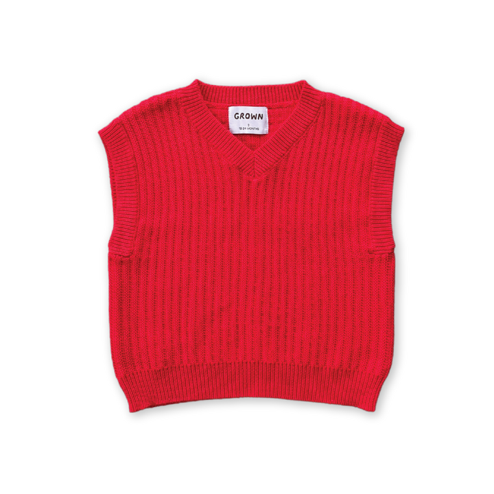 GROWN CHUNKY RIB V-NECK VEST: FLAME