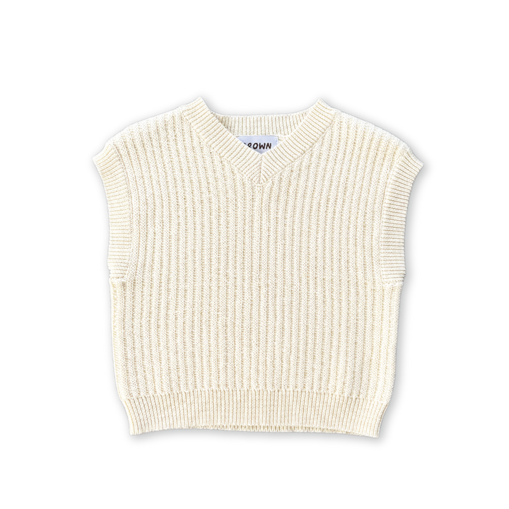 GROWN CHUNKY RIB V-NECK VEST: MILK
