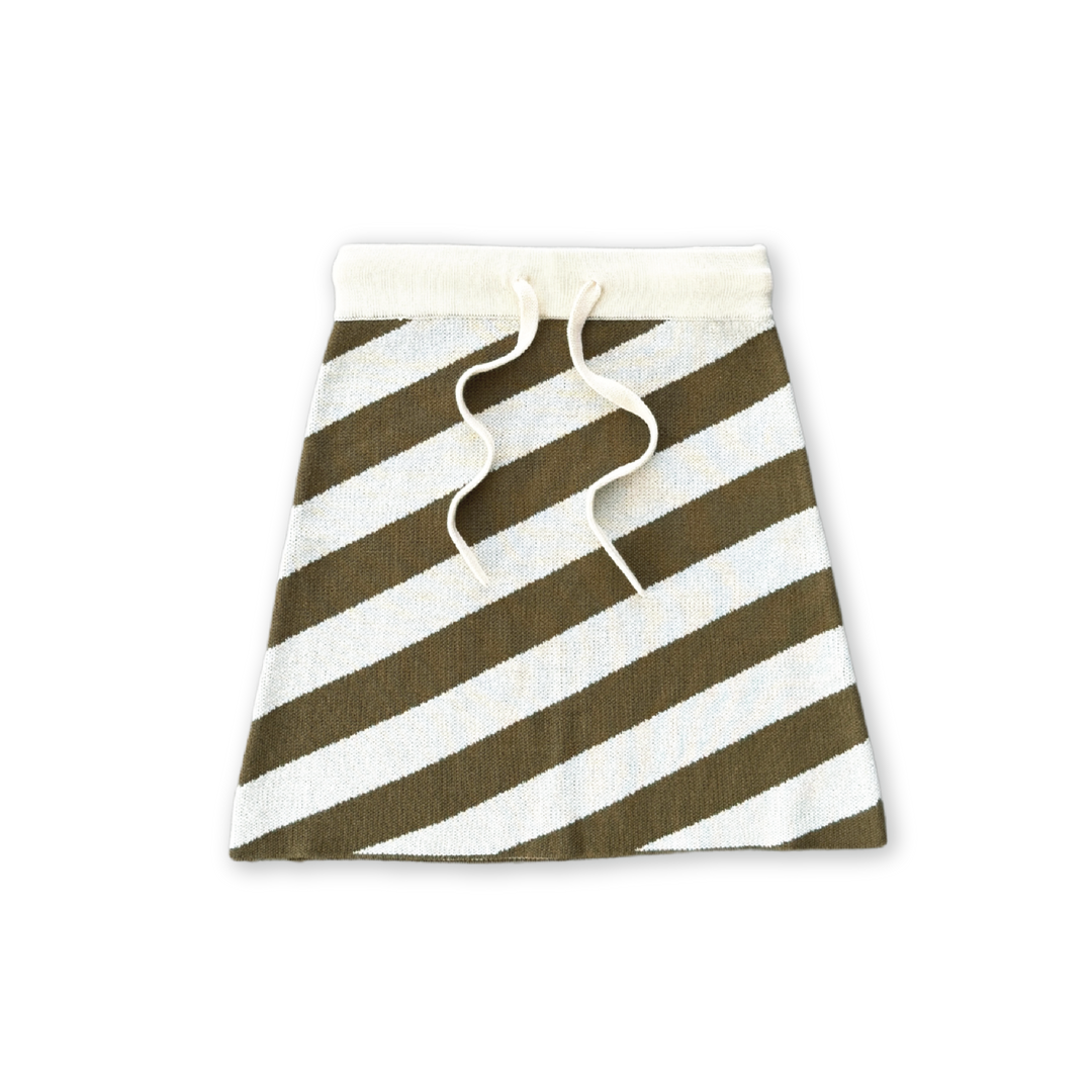 GROWN DIAGONAL STRIPE KNIT SKIRT: COFFEE